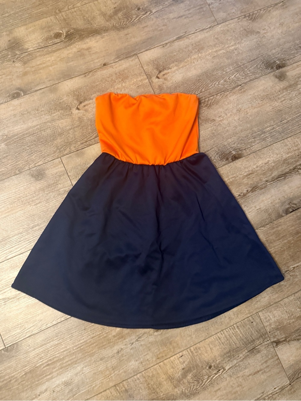 Women’s Orange and Navy Strapless Dress